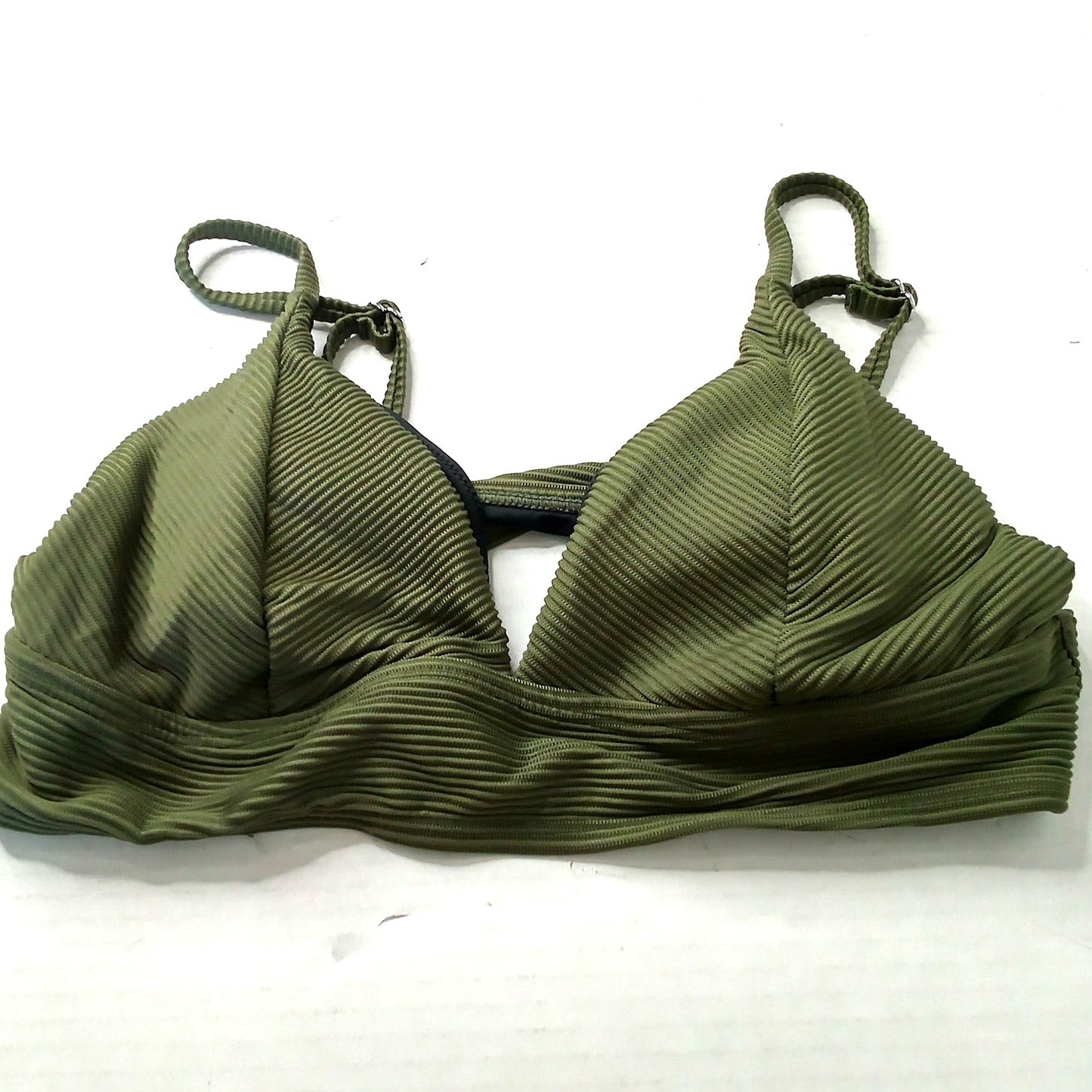 Cupshe Army Green Ribbed Bikini Top Textured Triangle Adjustable Straps Medium
