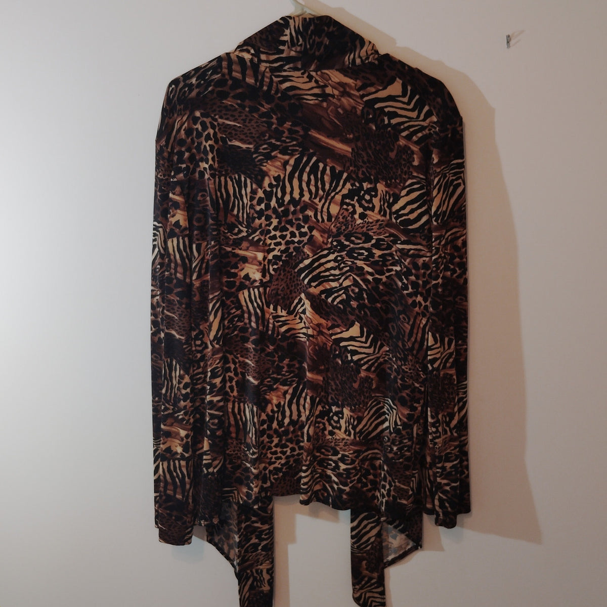 Elizabeth Williams Animal Print Cardigan, Black Tank Top & Pull-On Pants Set LRG
