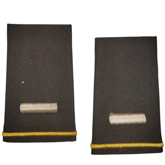 US Army First Lieutenant O‑2 Shoulder Marks Black ASU Female 3‑1/4 × 2‑1/4" Pair