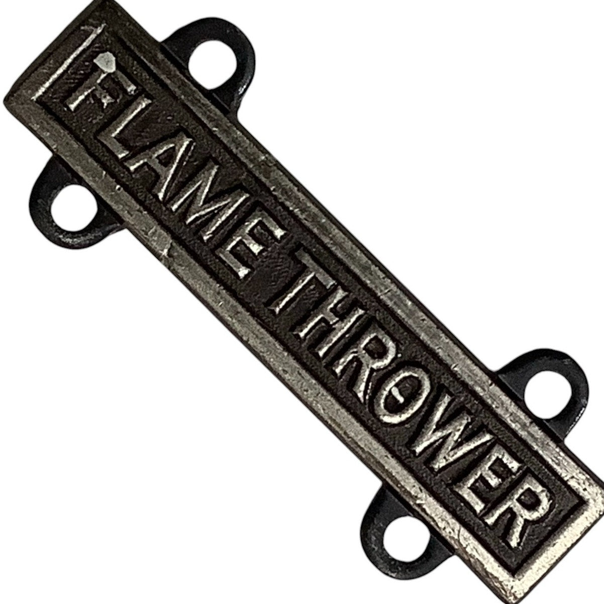Military Qualification Bar, Flame Thrower, 1/2"H x 1"W, Silver Text, Black BG