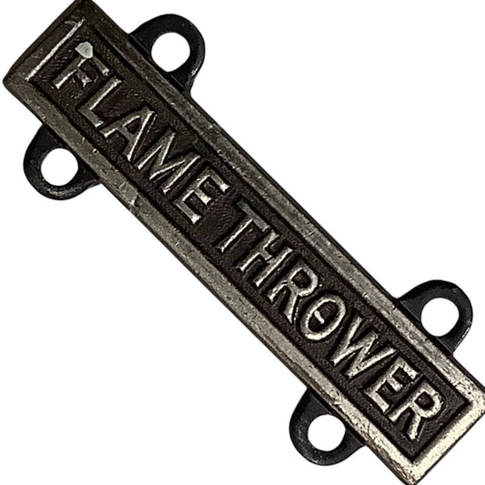 Military Qualification Bar, Flame Thrower, 1/2"H x 1"W, Silver Text, Black BG