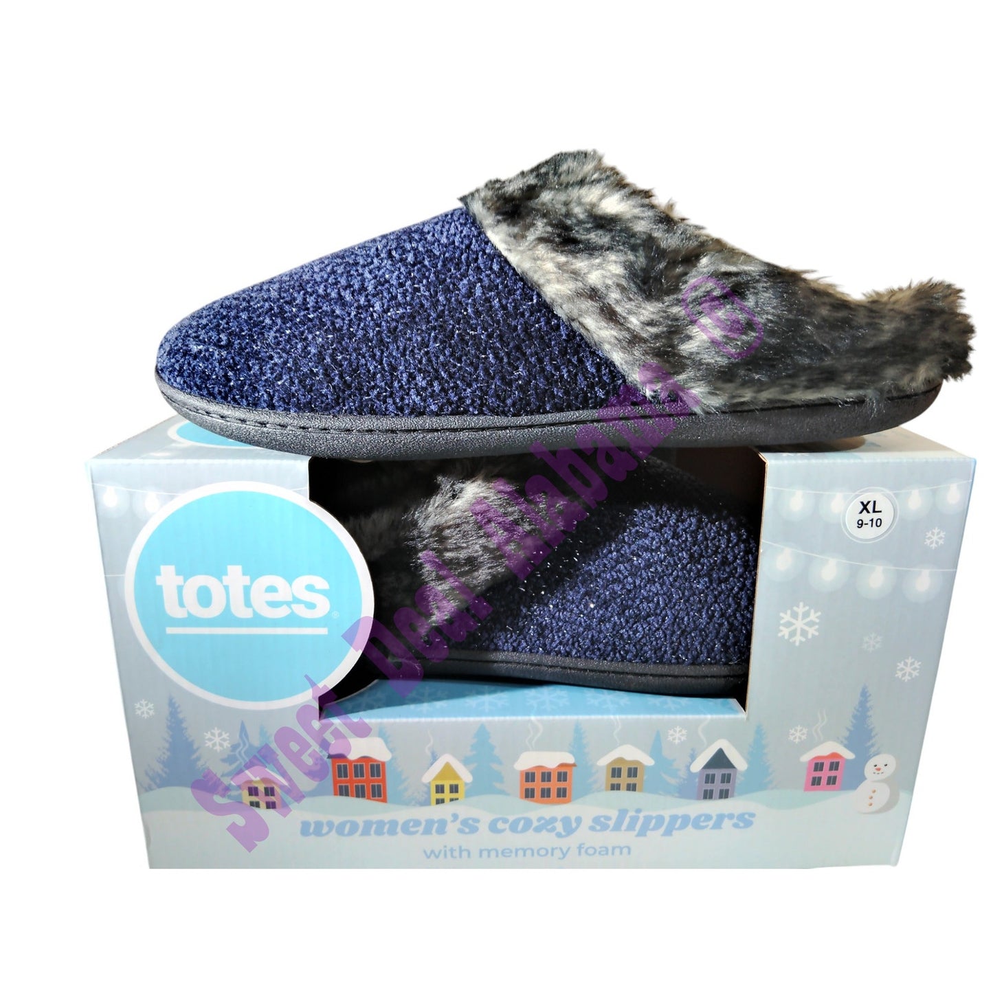 Totes Women's Cozy Memory Foam Slippers, Size XL (9-10) , Navy Blue #35109