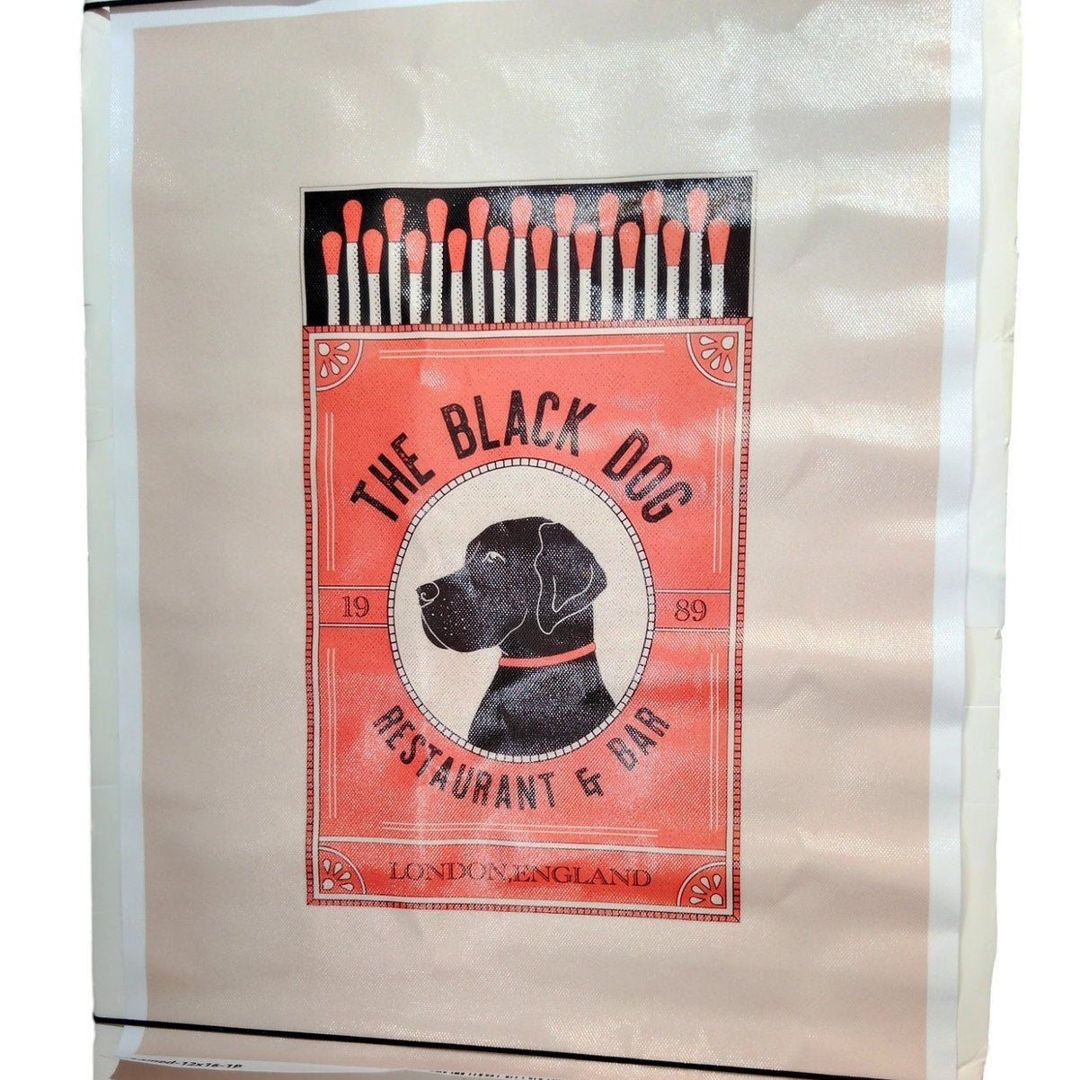 The Black Dog Restaurant & Pub Canvas Print  London England, Vintage Matchbox Design 12x16" Unframed