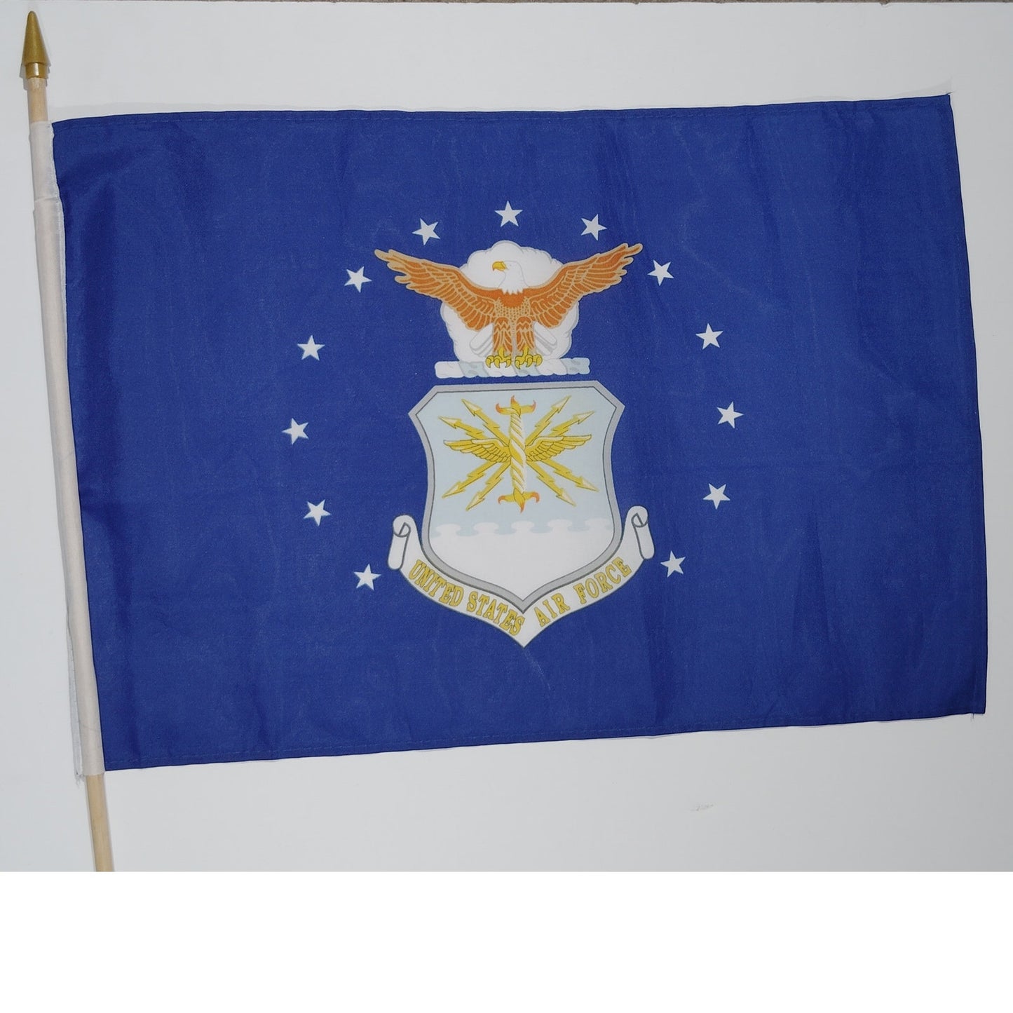 U.S. Air Force 12x18in Stick Flag – 24" Wooden Pole – Bold Dye‑Sublimated Colors