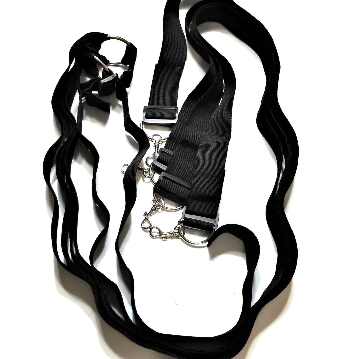 Black Cosplay Accessory Set Hand Cuffs Leg Cuffs 2 Mask Tickler Flogger Web Belt