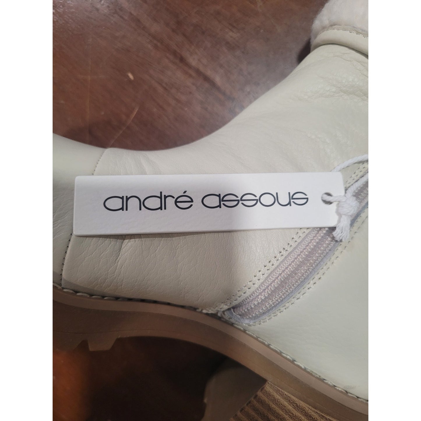 André Assous Milana Bootie, Linen, Womens 5.5, Fold-Down Shearling Lined Leather