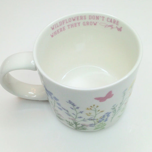 Dolly Parton Wildflowers Don't Care Mug - White Ceramic, Floral Butterflies
