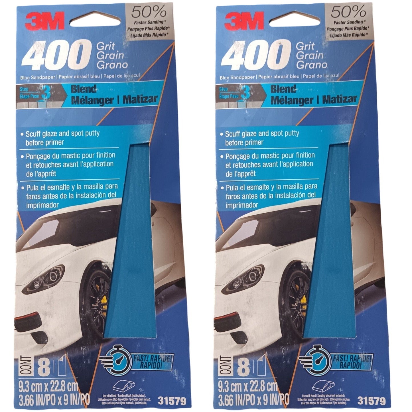 3M Pro Strength Blue Sandpaper – 400 Grit, 3 2/3" x 9", 16 Sheets (2-Pack)