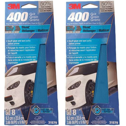 3M Pro Strength Blue Sandpaper – 400 Grit, 3 2/3" x 9", 16 Sheets (2-Pack)