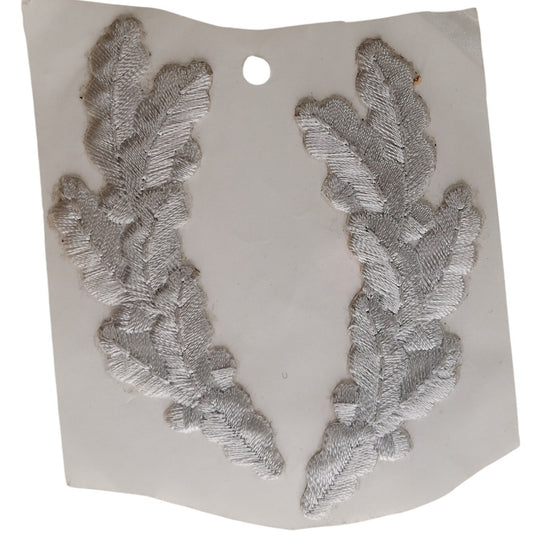 Silver Oak Leaf “Scrambled Eggs” Hat Patches 4" Length Pair Iron‑On Sew‑On
