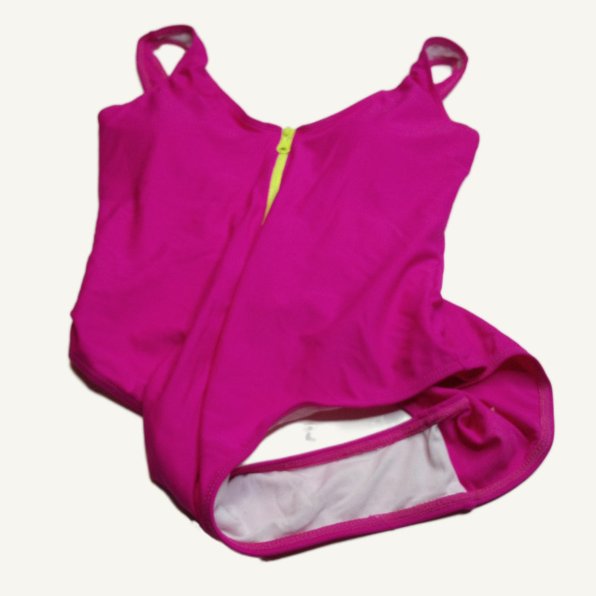 Hot Pink One Piece Swimsuit Women's L - Neon Yellow Zipper Detail NWOT