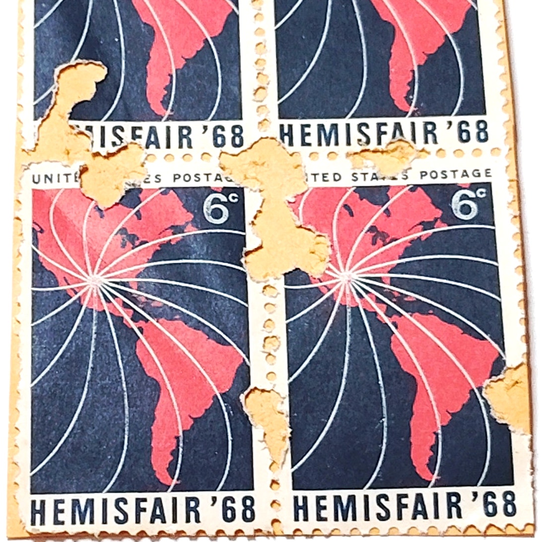 1968 HemisFair '68 US 6c Postage Stamps Block of 4 Unused - Red & Dark Blue
