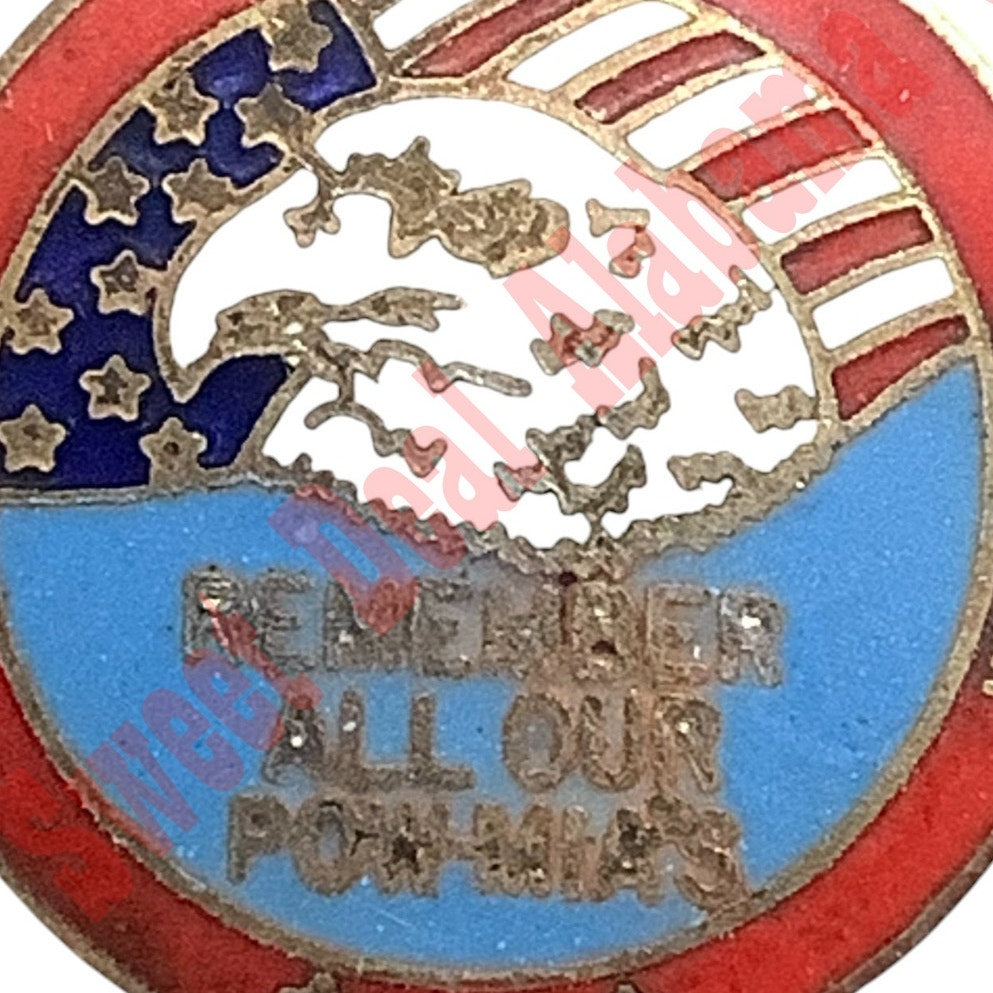 Vintage "WWII, Korea, Vietnam - Remember All Our POW-MIA's" - Hat, Lapel Pin 1"D