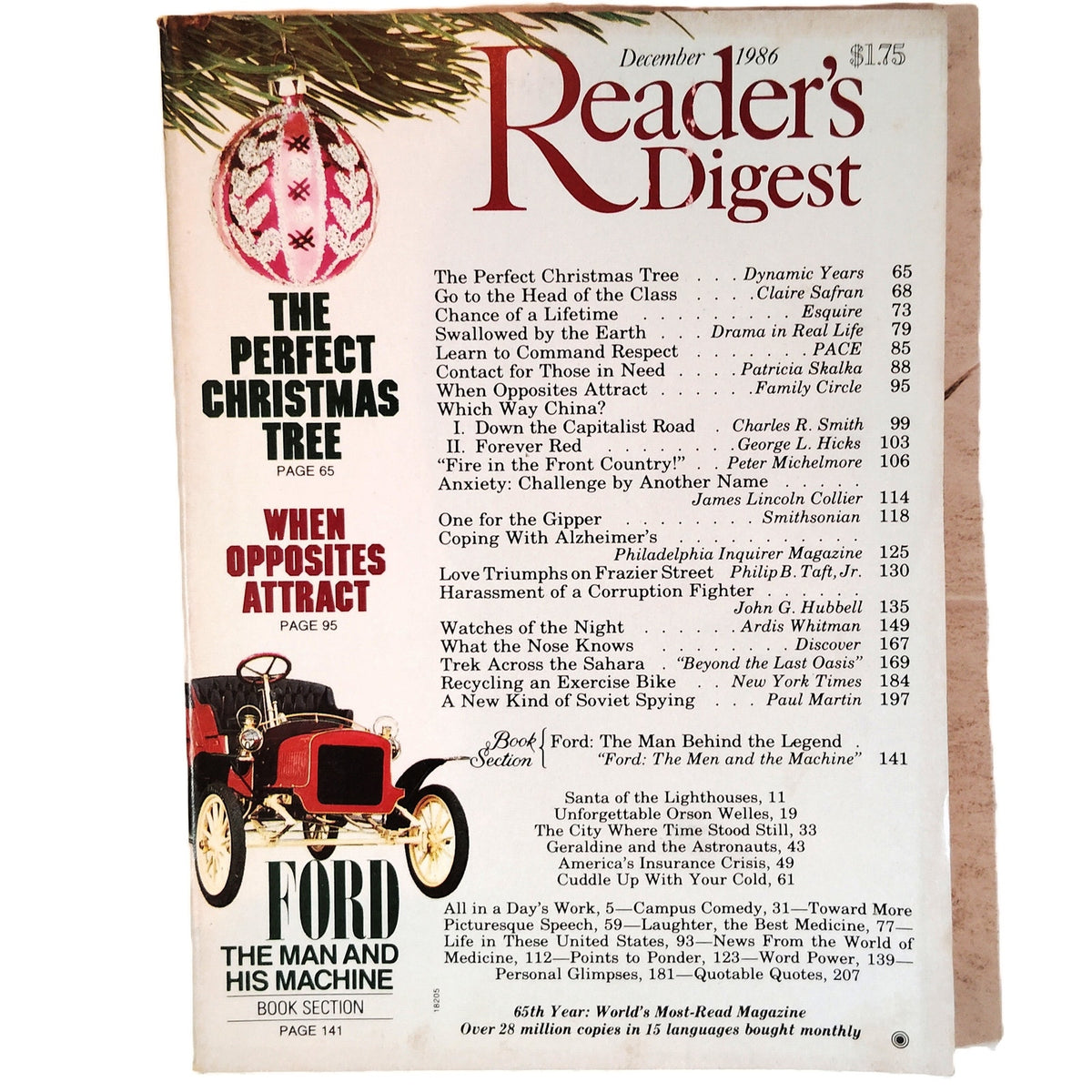 Reader's Digest December 1986 Vintage, One for the Gipper, Ford, Christmas Trees