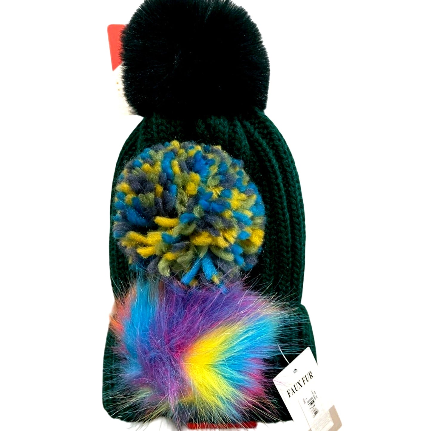 BP. Interchangeable Pom Beanie, Dark Green, One Size – Includes 2 Extra Pom Poms