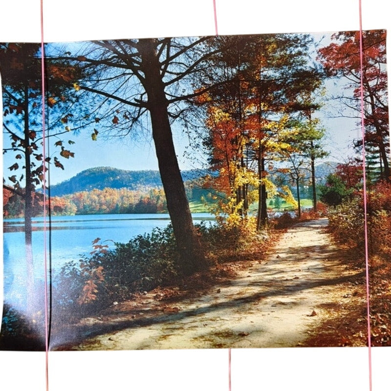 Vintage Autumn Lakeside Path Wall Art Poster – 20" x 16" Serene Nature Scene