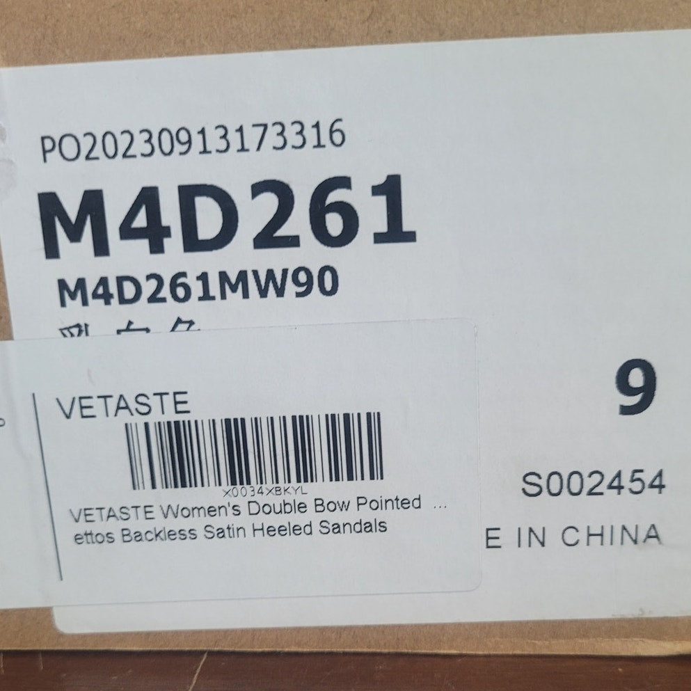 VETASTE Double Bow Crystal Stilettos, Silver, Women’s 9, Pointed Toe Satin Heels