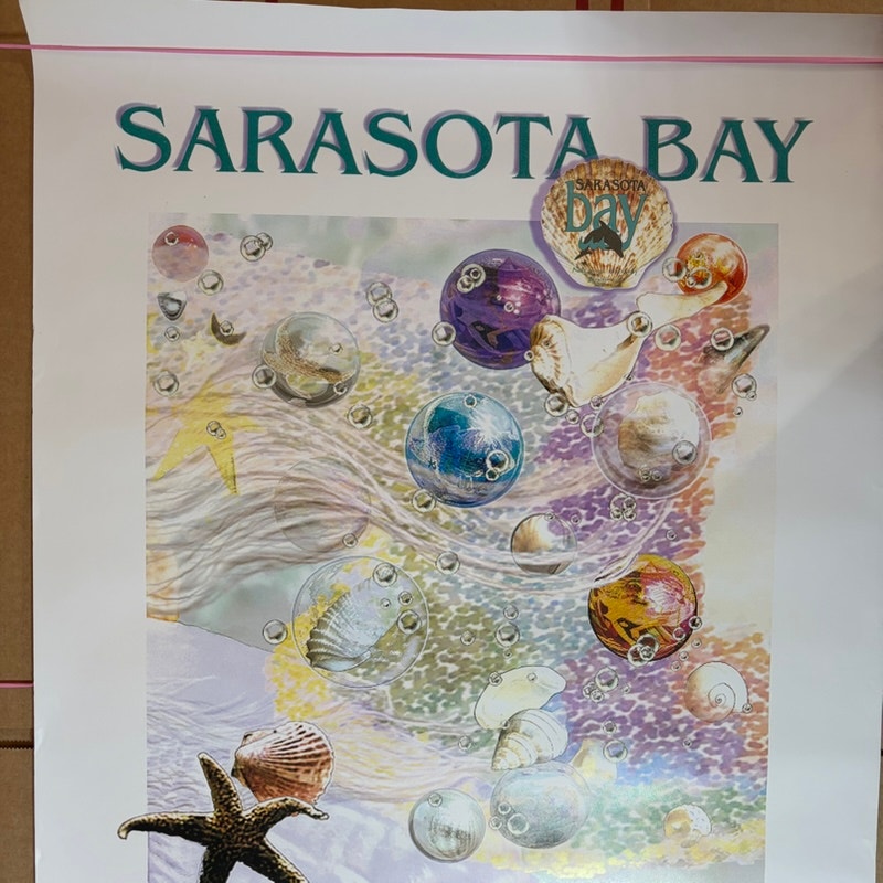 Vintage 90s Tom Cross Sarasota Bay Ocean Life Poster - 24x18" Glossy Art Print