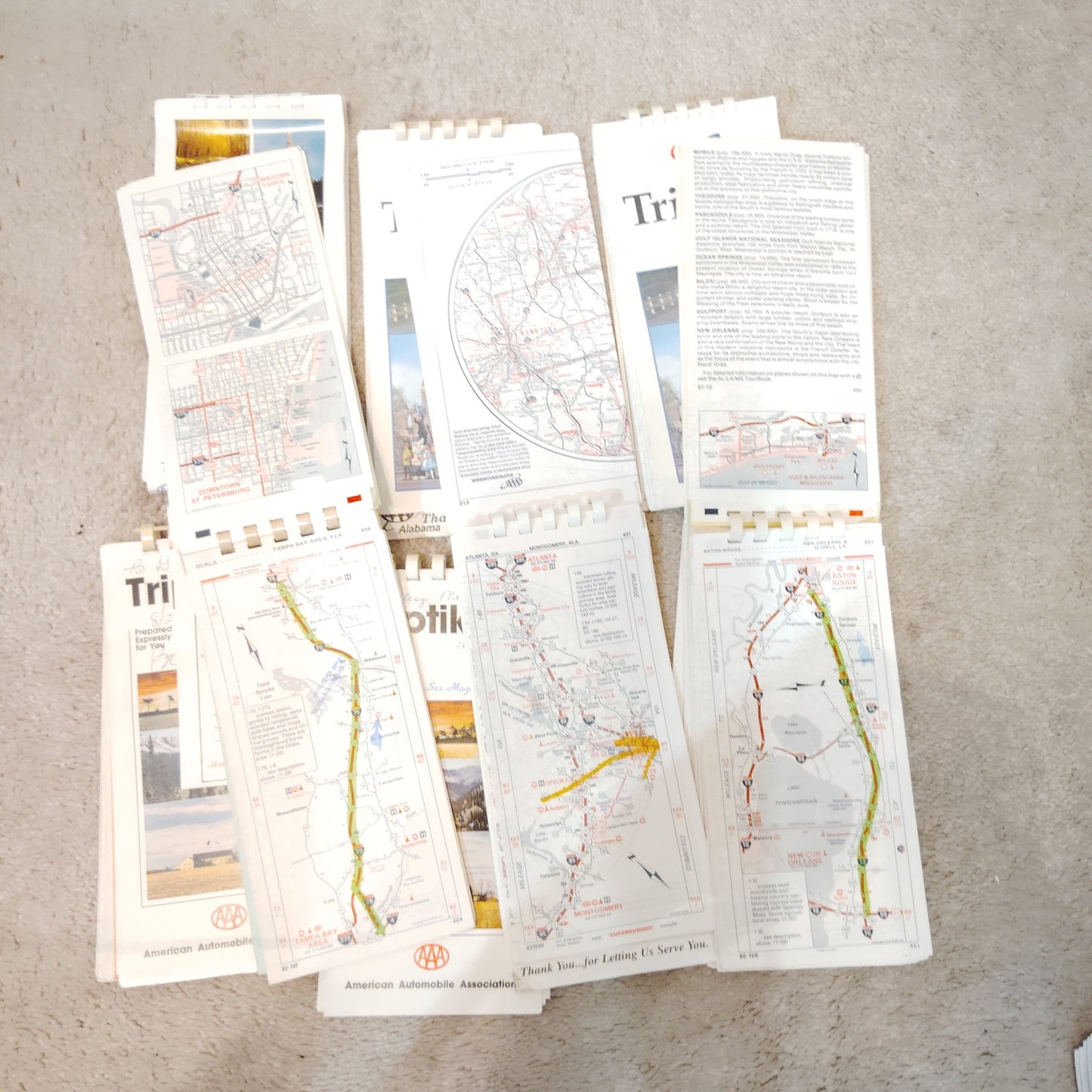 1980s–1990s AAA TripTik Routing Binder Ephemera Lot Florida MS AL Road Travel