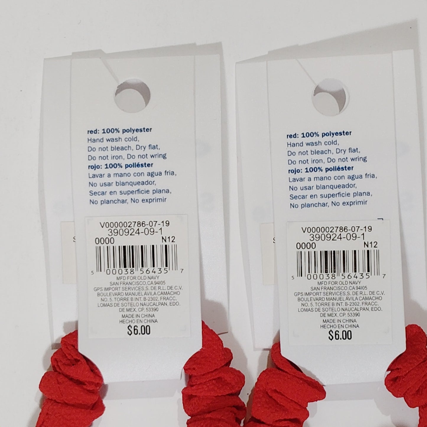 Old Navy – 2-Pack Red Scarf Hair Ties (Age 15+, 10" Scarf Length)
