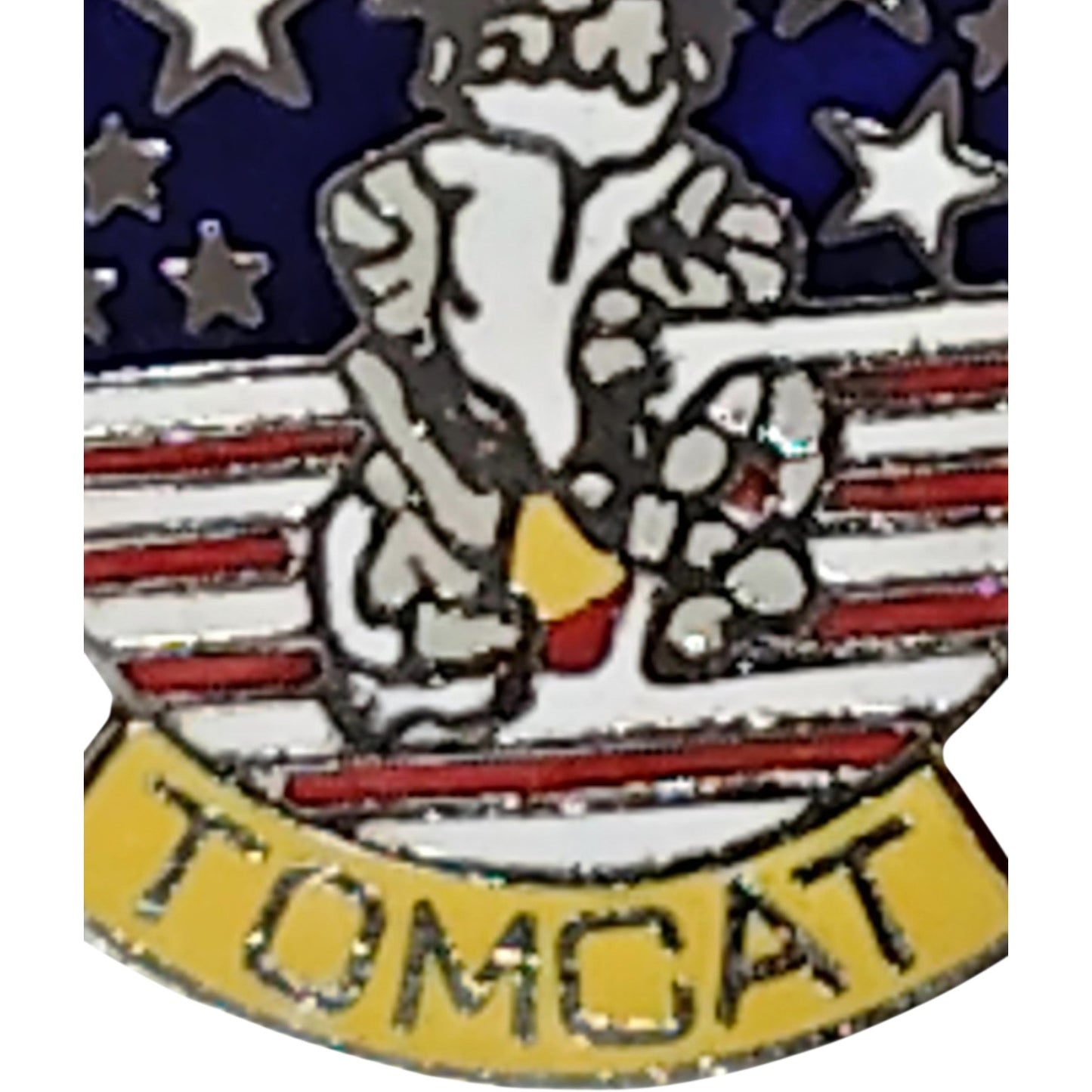 Tomcat Character Hat, Lapel, Brooch Pin – 1"x7/8", Pilot Design, Flag Background