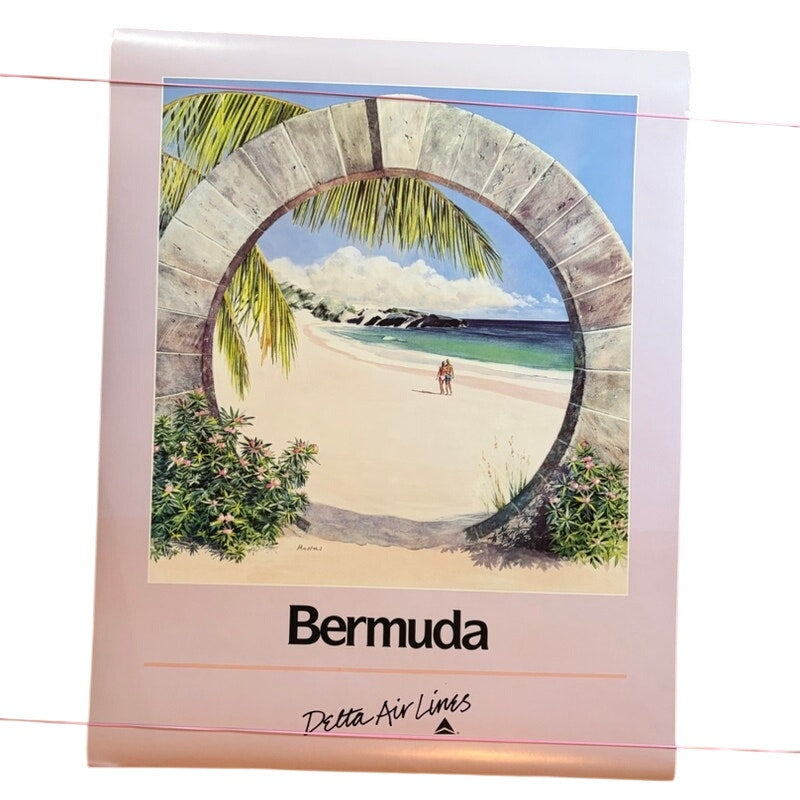 Original VTG 80s Delta Air Lines Bermuda Travel Poster by M. Husimi - 28" x 22"