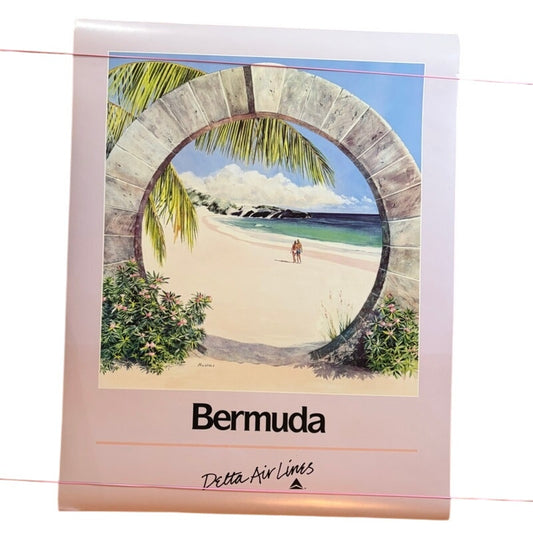 Original VTG 80s Delta Air Lines Bermuda Travel Poster by M. Husimi - 28" x 22"