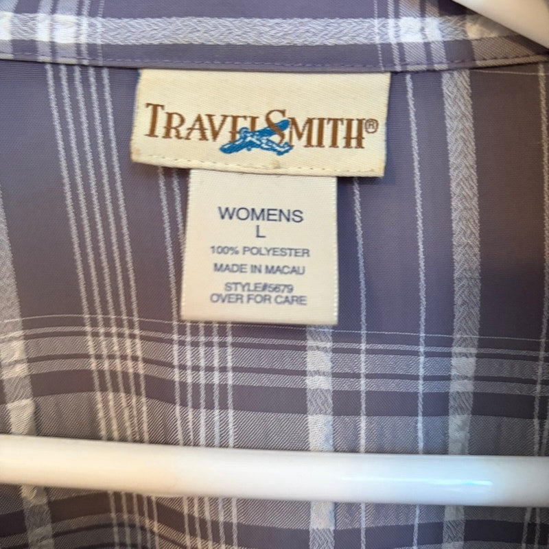 Travel Smith Women's L Purple Plaid Button-Up Top & Tencel Lyocell Pants Set