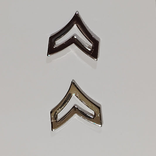 Corporal Hat, Lapel Device Pin Set, 7/8"W x 7/8"H, Silver Finish