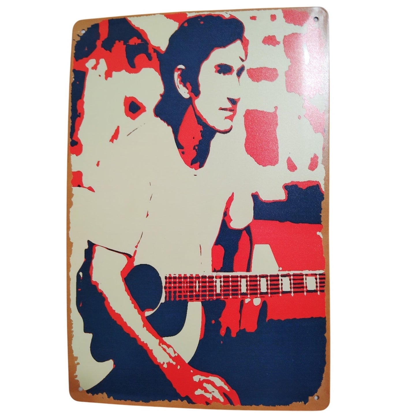 Townes Van Zandt Retro Tin Sign – 12x8 Stylized Guitar Portrait – Americana Wall Art