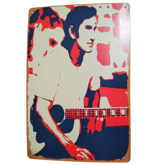 Townes Van Zandt Retro Tin Sign – 12x8 Stylized Guitar Portrait – Americana Wall Art