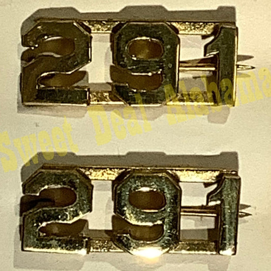 Early/Mid 1900s Brass C-Clasp "291" Collar Devices 3/8"H Hat / Lapel Pins Set