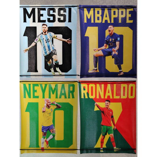 Soccer Legends Canvas Wall Art – Messi, Ronaldo, Neymar, Mbappé -Set of 4, 8x10"