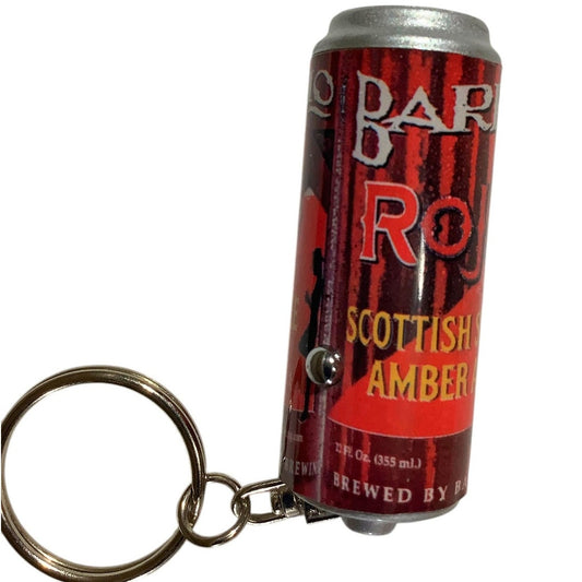 Barrio Rojo Scottish Style Amber Ale Key Chain w/ Laser Light – Can Shape, EUC