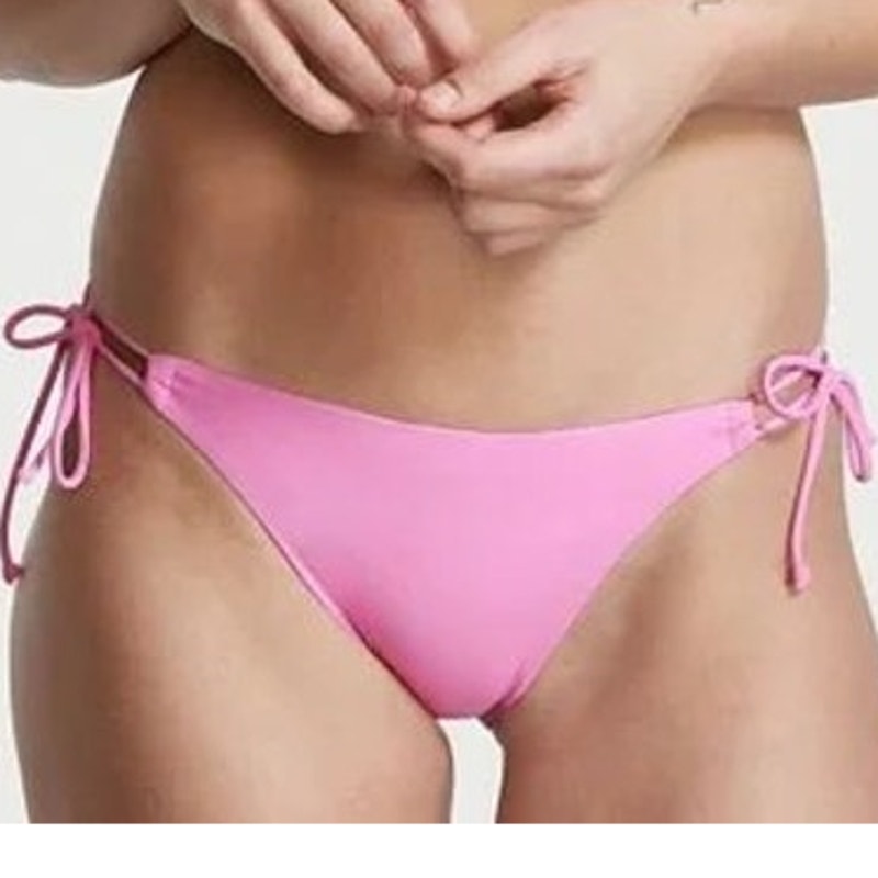 Tie‑Side Bikini Bottoms, Pink, XL (8-10) 32-34"W – 82/18 Nylon/Spandex  NWOT