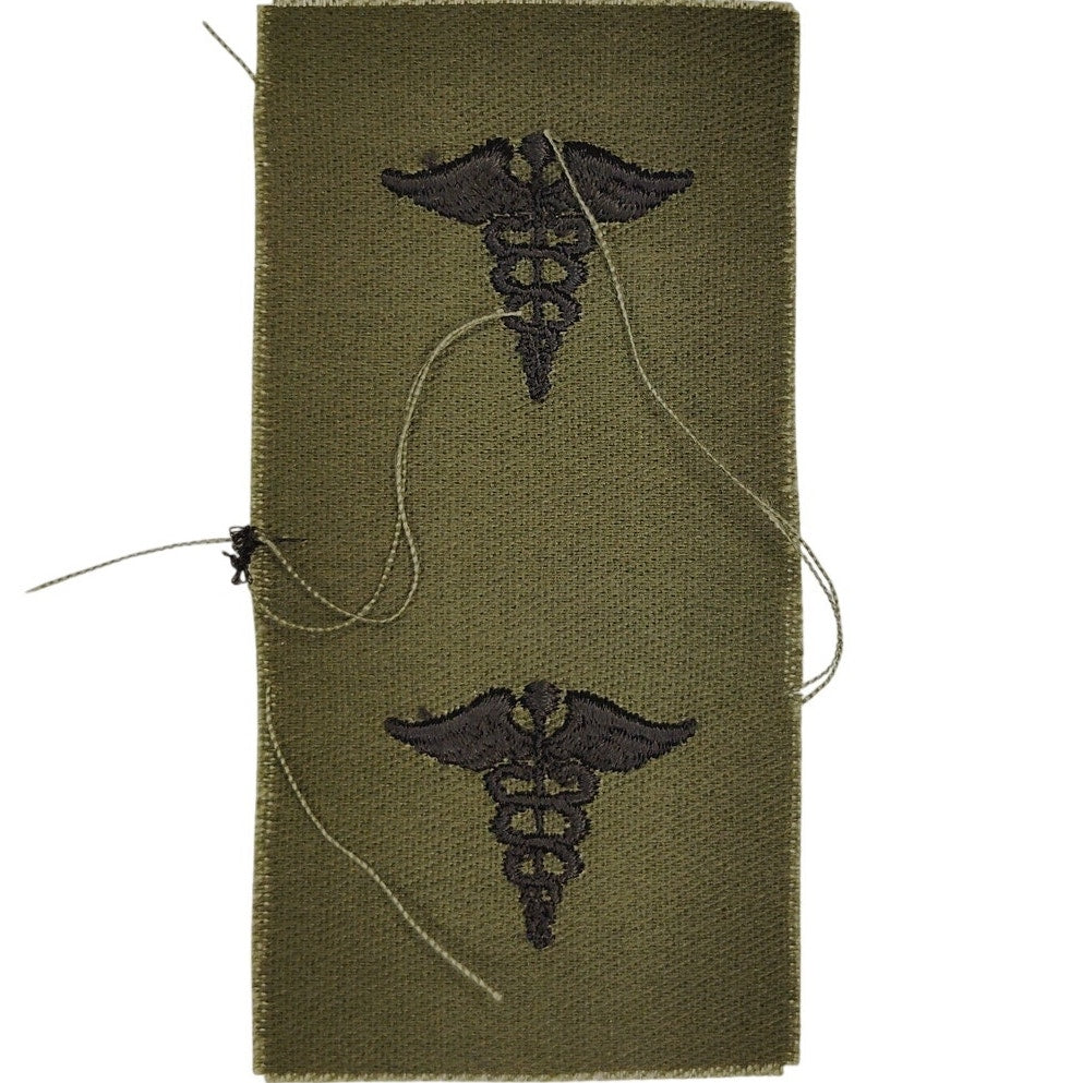 US Army Medical Corps Subdued OD Green Caduceus Patch Pair Sew‑On
