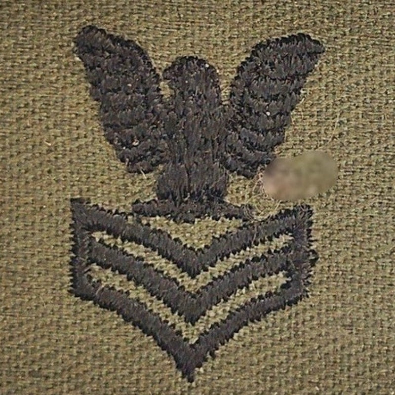 US Navy Petty Officer 1st Class E‑6 Subdued ODG Collar Device Patches - Sew‑On
