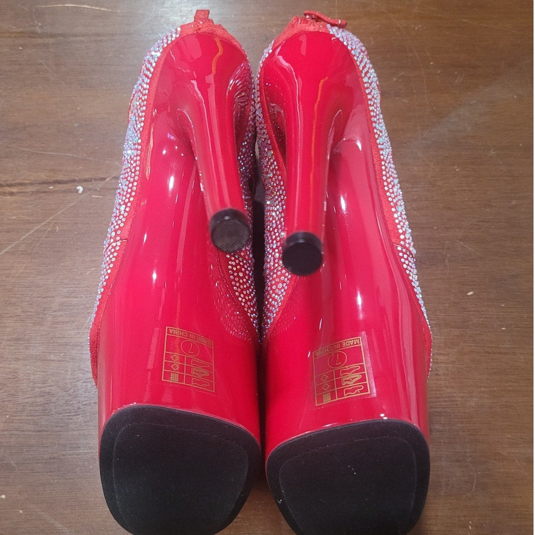 Ellie Shoes Red Ankle Boots w/ Rhinestones, 709-WENDY Size 7, Platform Stiletto