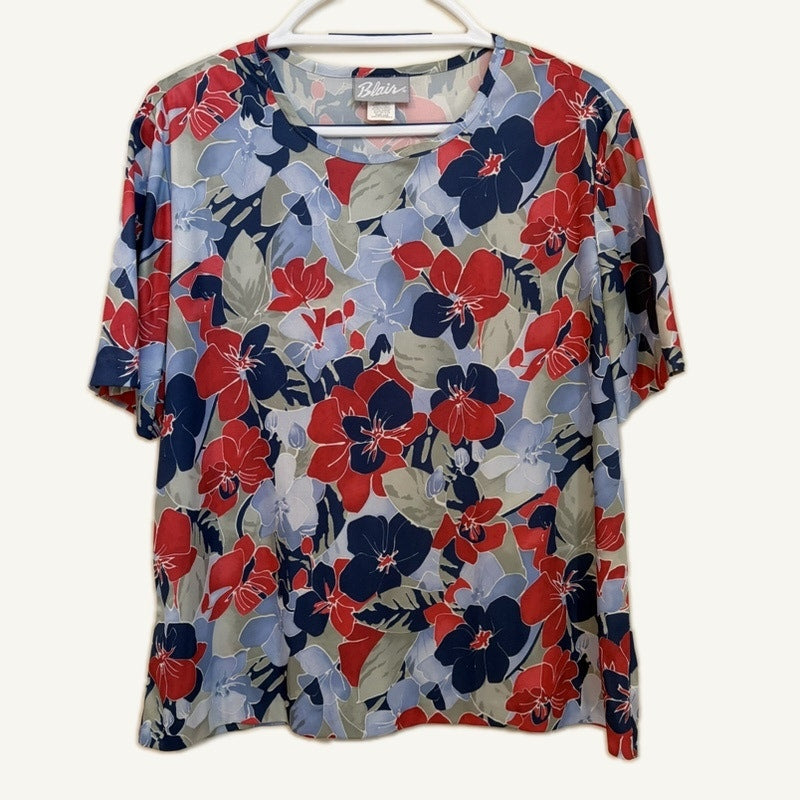 Denim 24/7 Crushed Velvet Coat & Blair Floral Top Set - Blue, Red, L/14W