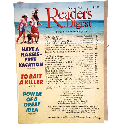 Reader's Digest Magazine June 1995 - Babe Ruth, Have a Hassle-Free Vacation