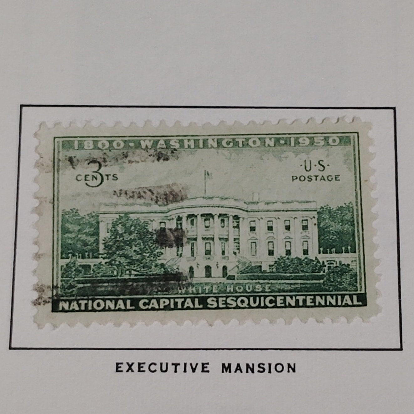 1950 3¢ National Capital Sesquicentennial – Scott 990 – White House Exec Mansion