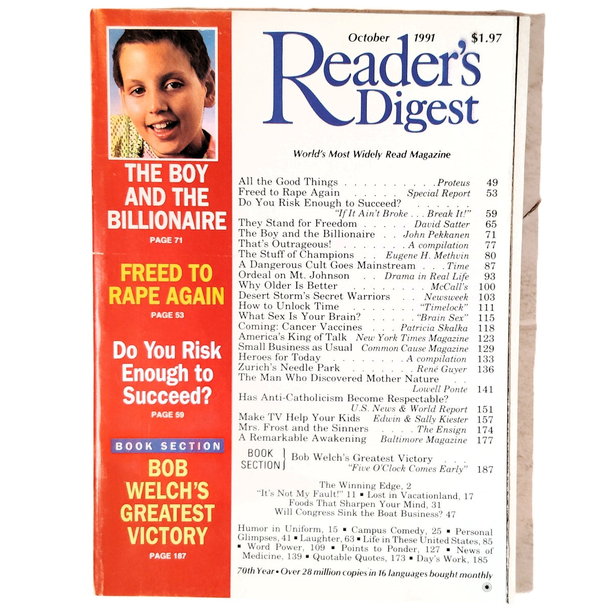 Reader's Digest October 1991 Vintage Magazine - The Boy and the Billionaire