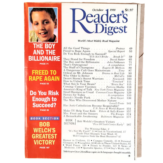 Reader's Digest October 1991 Vintage Magazine - The Boy and the Billionaire
