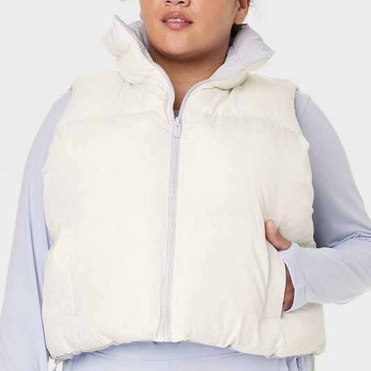 Women’s Reversible Snowsport Short Puffer Vest – All in Motion – Cream – 2X