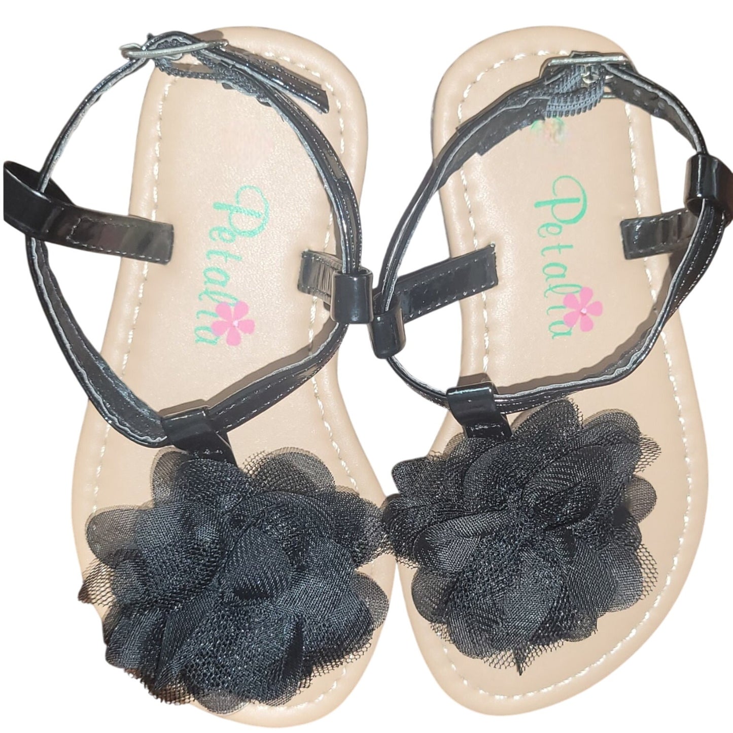 Petalia Toddler Girls' Sandals, 8,  Black Patent - Black Mesh Flower Sandal