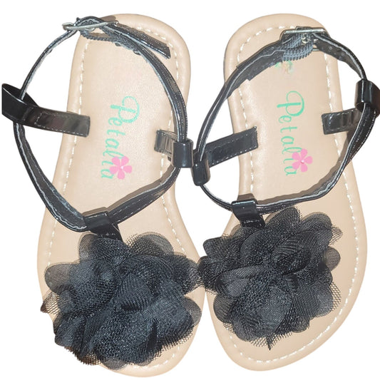 Petalia Toddler Girls' Sandals, 8,  Black Patent - Black Mesh Flower Sandal