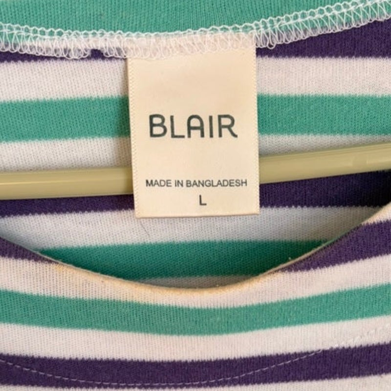 Blair Women's Striped 3/4 Sleeve Lightweight Top Size L White Green Purple