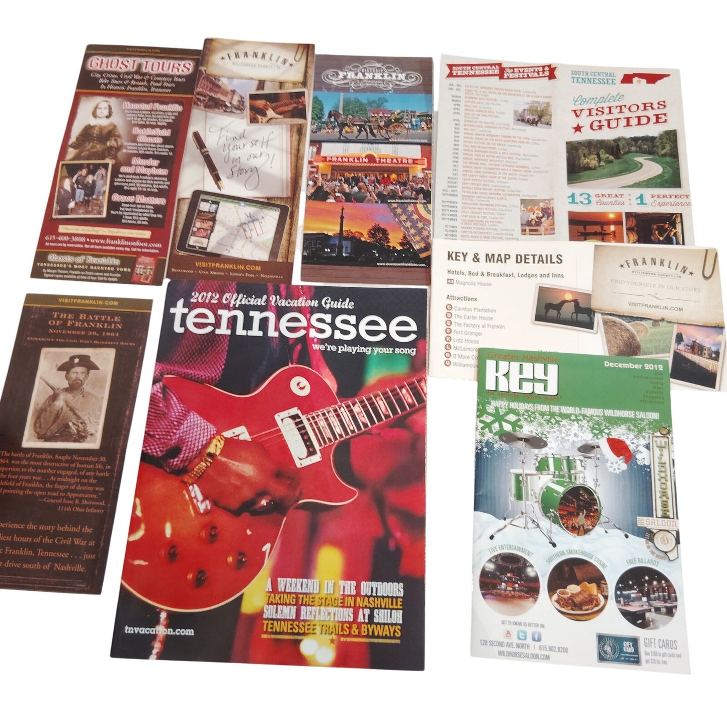 Franklin, TN & Tennessee Tourism Ephemera Lot - 2012 Guides & Maps