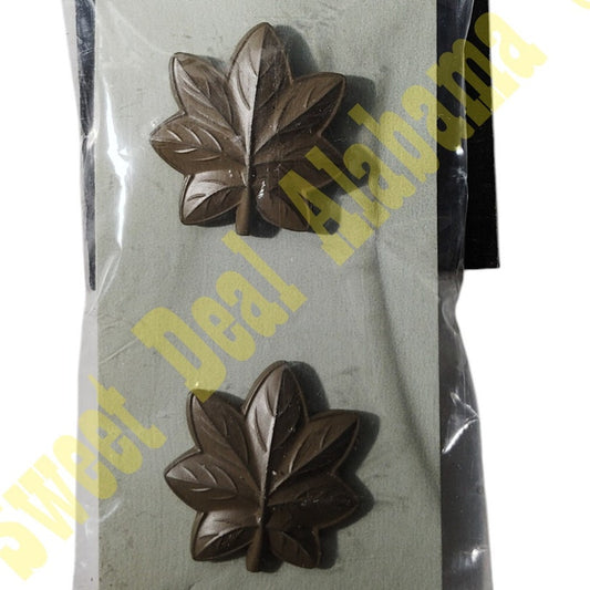 1 Set Subdued Brown Major Oak Leaf Insignia Pins- 1"x1", By No-Shine Insignia