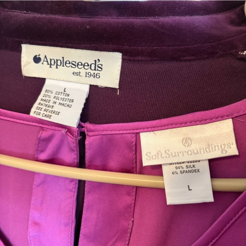 Appleseed's Soft Surroundings Purple Velvet Silk 5PC Skirt Set L Scarf Top